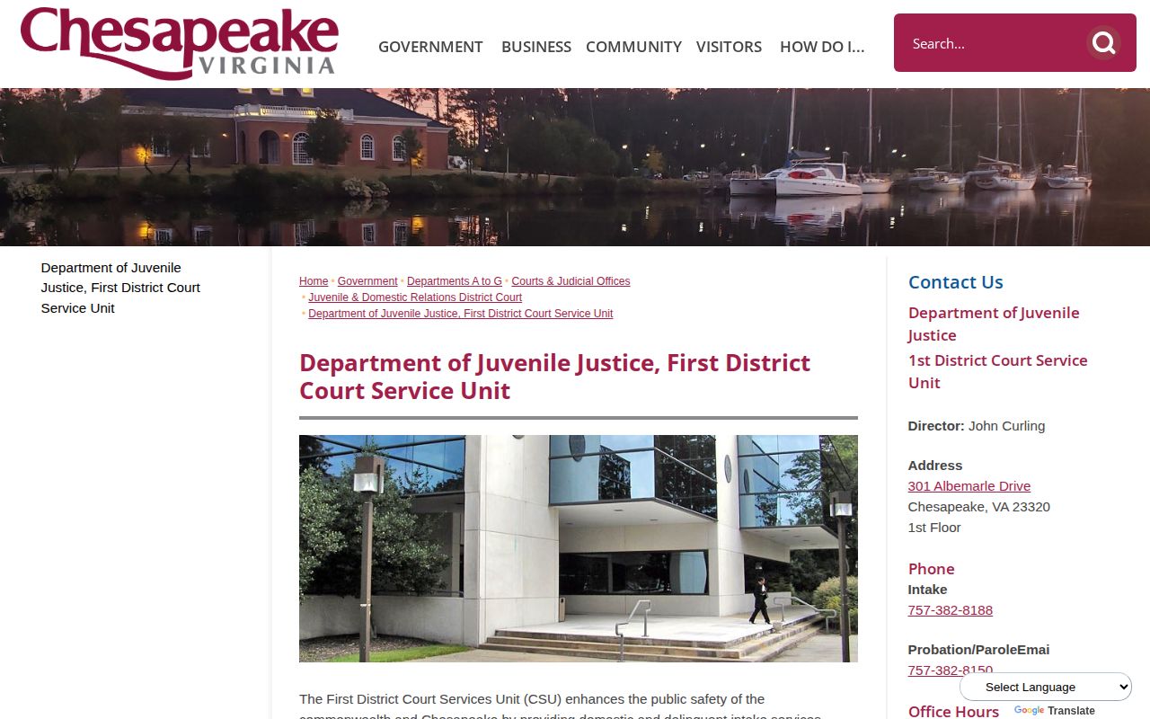 Chesapeake DJJ First District juvenile release and aftercare office