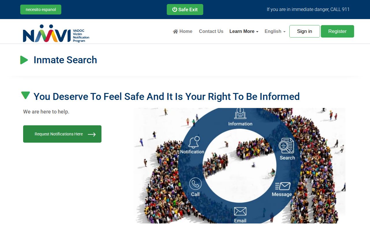 Chesapeake state prisoner release notification lookup through NAAVI