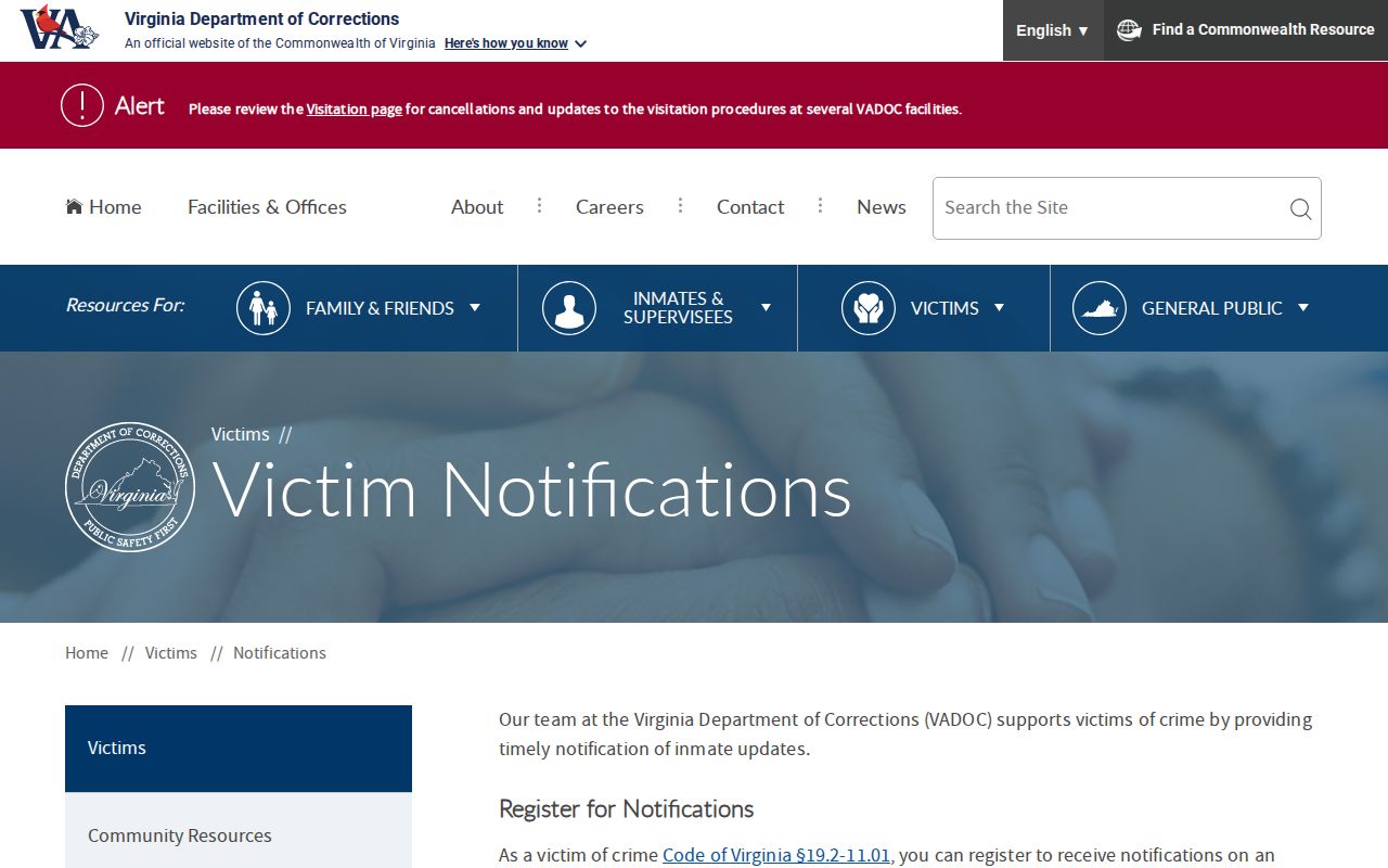 Chesapeake release notification boundary between Virginia Jail VINE and VADOC NAAVI