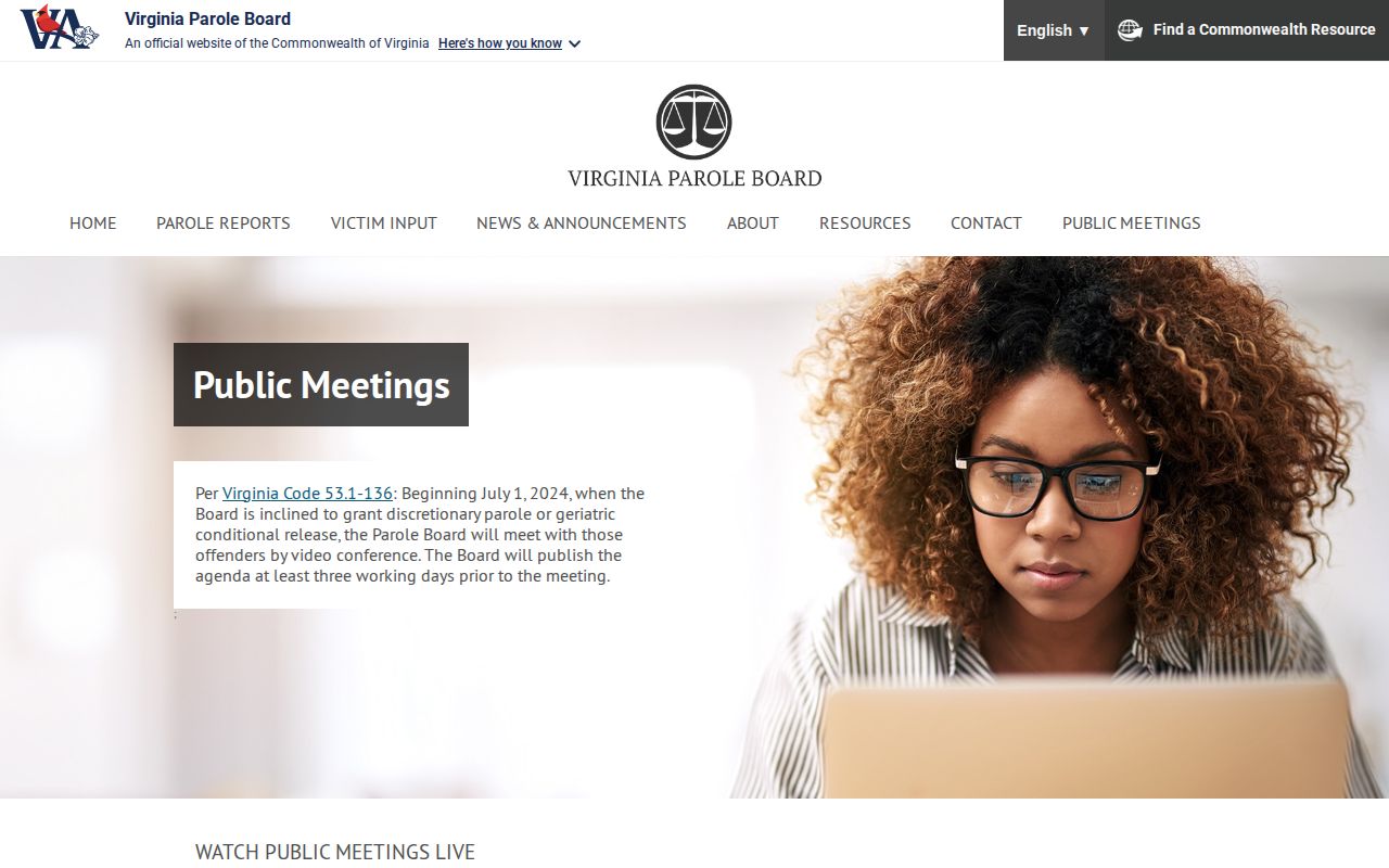 Chesapeake parole public hearing and agenda records from the Virginia Parole Board