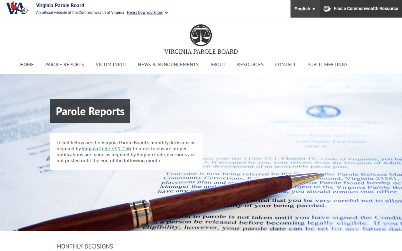 Chesapeake parole grant and denial records in Virginia Parole Board reports